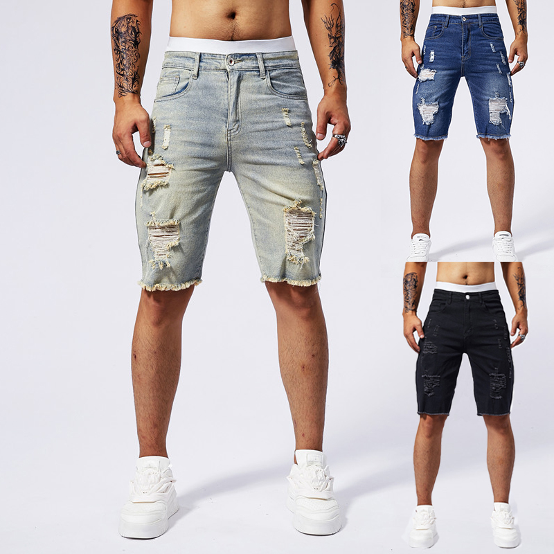 Streetwear Brand Vintage - 2025 Zomer Nieuwe mannen Gescheurde Denim